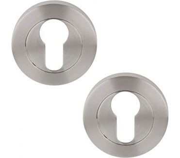 STATUS Euro Profile Escutcheons on Round Rose - Satin Chrome (Pair)