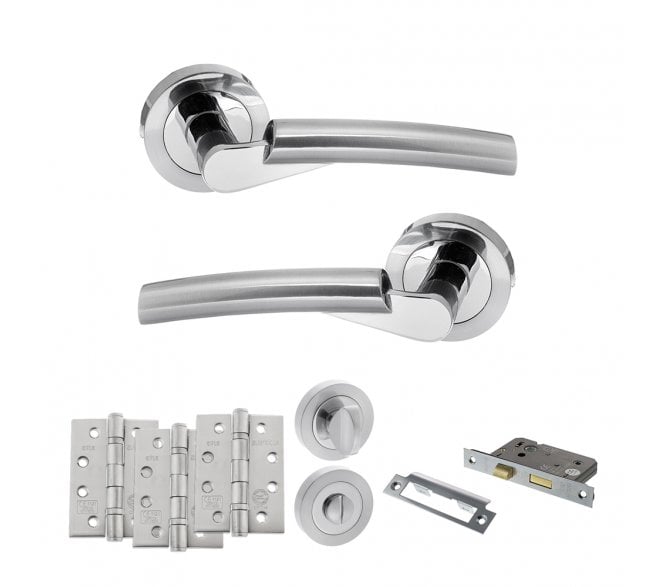 STATUS Florida Door Handle Bathroom Pack (4 Fire Rated Hinges x3) - Polished/Satin Chrome