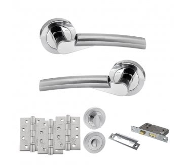 STATUS Florida Door Handle Bathroom Pack (4 Fire Rated Hinges x3) - Polished/Satin Chrome