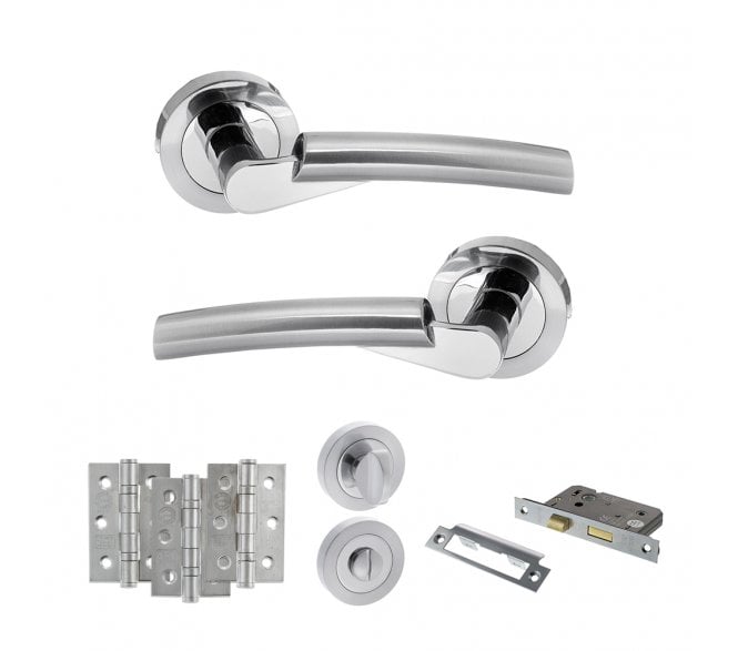 STATUS Florida Door Handle Bathroom Pack (3 Ball Bearing Hinges x3) - Polished/Satin Chrome