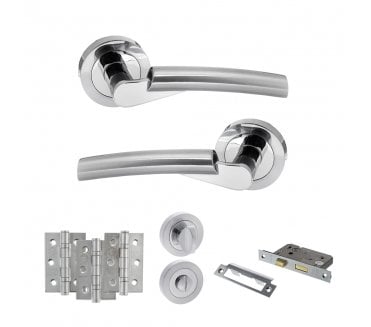 STATUS Florida Door Handle Bathroom Pack (3 Ball Bearing Hinges x3) - Polished/Satin Chrome