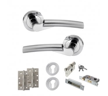 STATUS Florida Door Handle Euro Profile Lock Pack (4 Slim Knuckle Hinges x2) - Polished/Satin Chrome