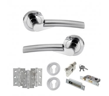STATUS Florida Door Handle Euro Profile Lock Pack (3 Ball Bearing Hinges x3) - Polished/Satin Chrome