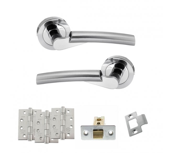 STATUS Florida Door Handle Latch Pack (4 Fire Rated Hinges x3) - Polished/Satin Chrome