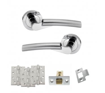 STATUS Florida Door Handle Latch Pack (4 Fire Rated Hinges x3) - Polished/Satin Chrome