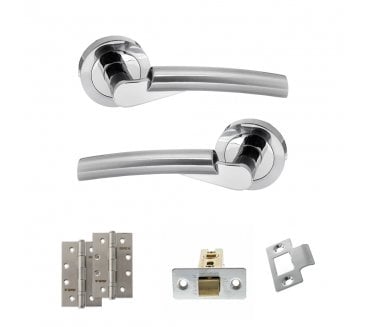 STATUS Florida Door Handle Latch Pack (4 Slim Knuckle Hinges x2) - Polished/Satin Chrome
