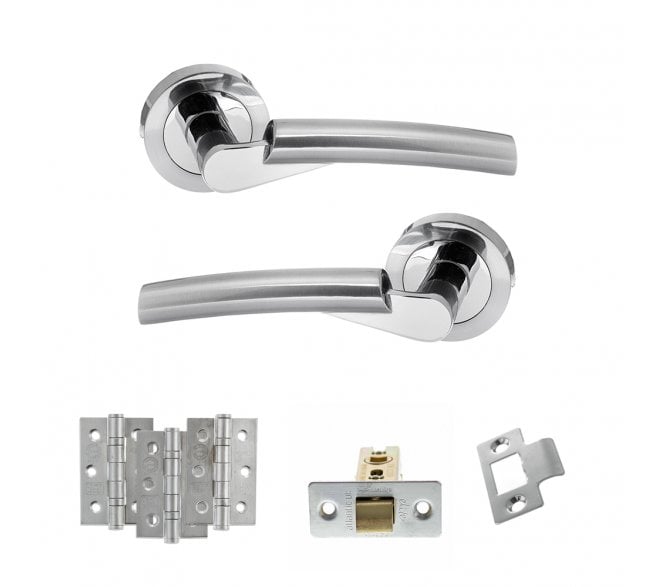 STATUS Florida Door Handle Latch Pack (3 Ball Bearing Hinges x3) - Polished/Satin Chrome
