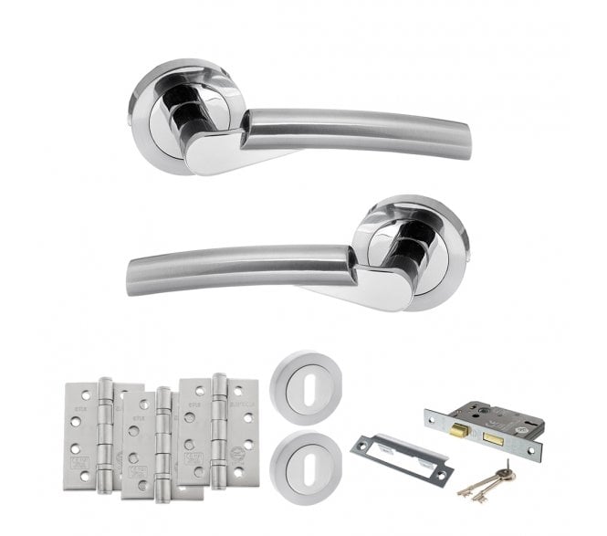 STATUS Florida Door Handle Lock Pack (4 Fire Rated Hinges x3) - Polished/Satin Chrome