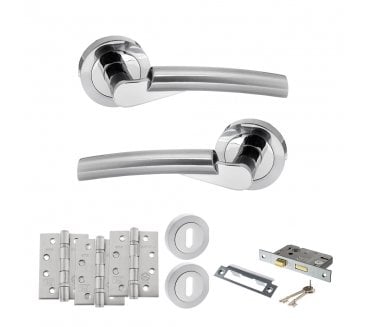 STATUS Florida Door Handle Lock Pack (4 Fire Rated Hinges x3) - Polished/Satin Chrome