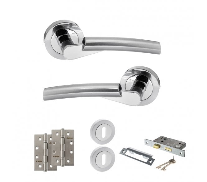 STATUS Florida Door Handle Lock Pack (4 Slim Knuckle Hinges x2) - Polished/Satin Chrome