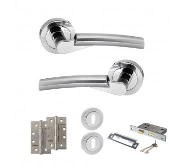 STATUS Florida Door Handle Lock Pack (4 Slim Knuckle Hinges x2) - Polished/Satin Chrome