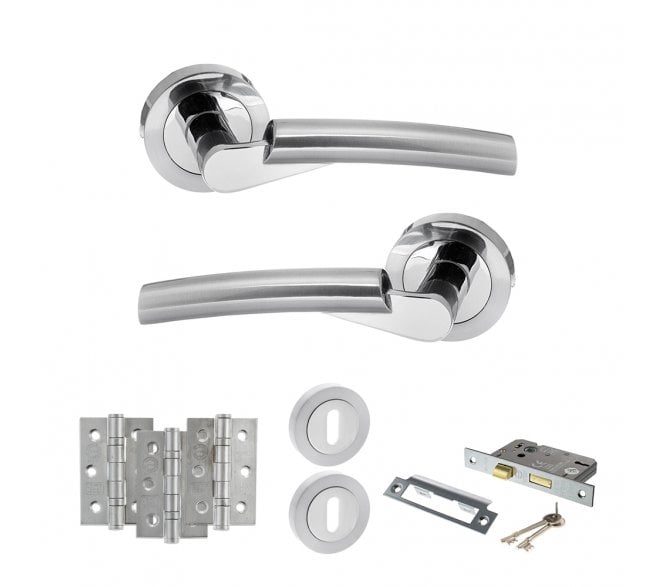 STATUS Florida Door Handle Lock Pack (3 Ball Bearing Hinges x3) - Polished/Satin Chrome