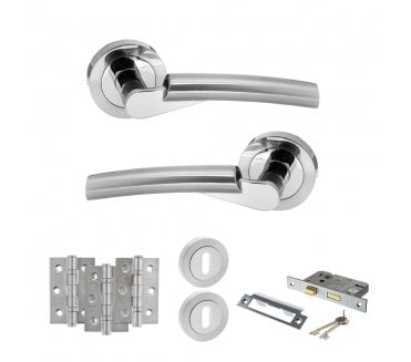 STATUS Florida Door Handle Lock Pack (3 Ball Bearing Hinges x3) - Polished/Satin Chrome