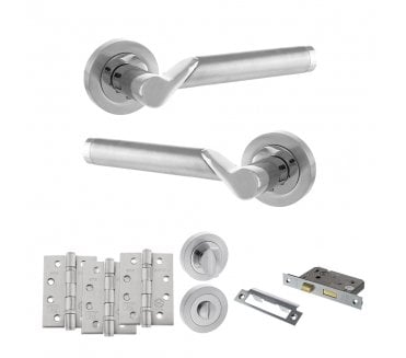 STATUS Hawaii Door Handle Bathroom Pack (4 Fire Rated Hinges x3) - Satin Chrome/Polished Chrome