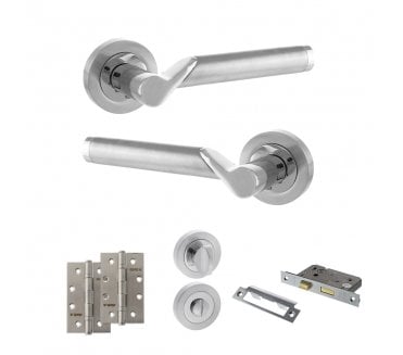 STATUS Hawaii Door Handle Bathroom Pack (4 Slim Knuckle Hinges x2) - Satin Chrome/Polished Chrome