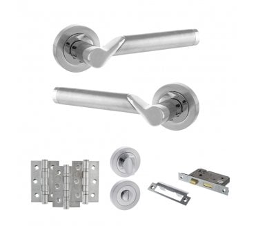 STATUS Hawaii Door Handle Bathroom Pack (3 Ball Bearing Hinges x3) - Satin Chrome/Polished Chrome
