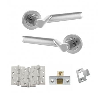 STATUS Hawaii Door Handle Latch Pack (4 Fire Rated Hinges x3) - Satin Chrome/Polished Chrome