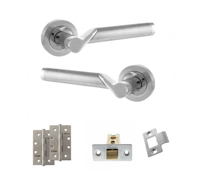 STATUS Hawaii Door Handle Latch Pack (4 Slim Knuckle Hinges x2) - Satin Chrome/Polished Chrome