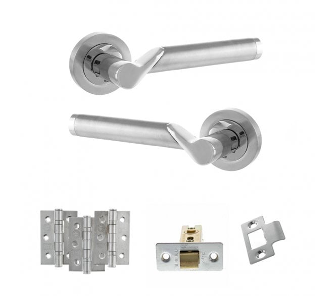 STATUS Hawaii Door Handle Latch Pack (3 Ball Bearing Hinges x3) - Satin Chrome/Polished Chrome