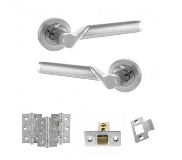 STATUS Hawaii Door Handle Latch Pack (3 Ball Bearing Hinges x3) - Satin Chrome/Polished Chrome