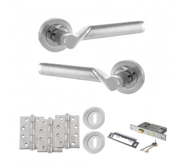 STATUS Hawaii Door Handle Lock Pack (4 Fire Rated Hinges x3) - Satin Chrome/Polished Chrome