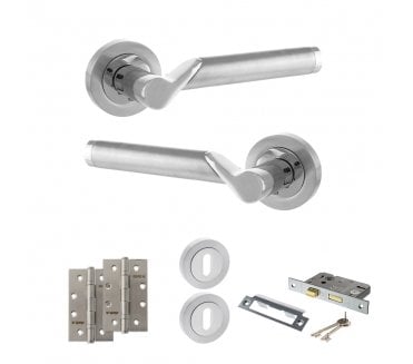 STATUS Hawaii Door Handle Lock Pack (4 Slim Knuckle Hinges x2) - Satin Chrome/Polished Chrome