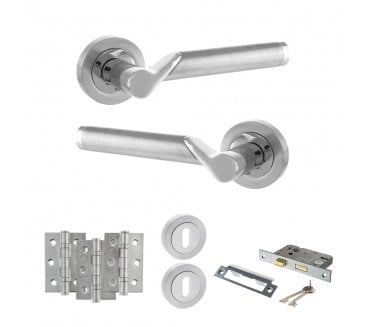 STATUS Hawaii Door Handle Lock Pack (3 Ball Bearing Hinges x3) - Satin Chrome/Polished Chrome