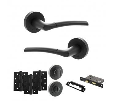 STATUS Indiana Door Handle Bathroom Pack (4 Fire Rated Hinges x3) - Matt Black