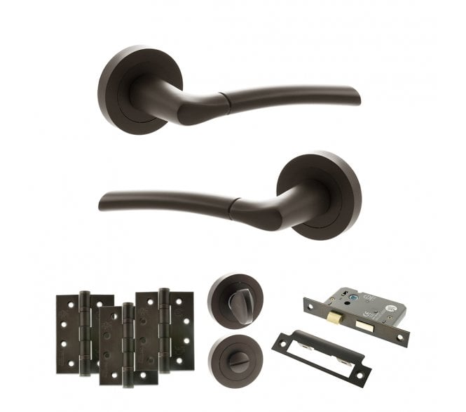 STATUS Indiana Door Handle Bathroom Pack (4 Fire Rated Hinges x3) - Urban Dark Bronze
