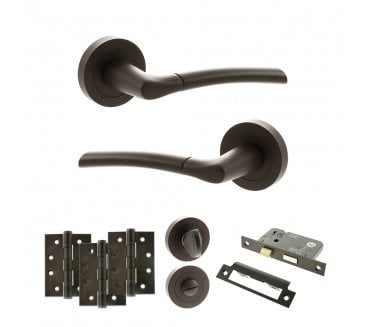 STATUS Indiana Door Handle Bathroom Pack (4 Fire Rated Hinges x3) - Urban Dark Bronze