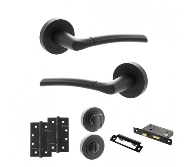 STATUS Indiana Door Handle Bathroom Pack (4 Slim Knuckle Hinges x2) - Matt Black