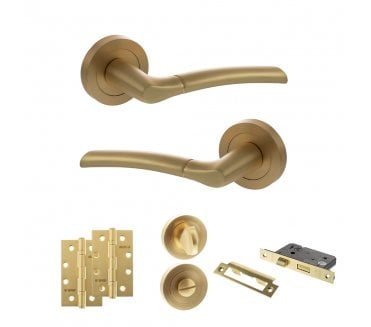 STATUS Indiana Door Handle Bathroom Pack (4 Slim Knuckle Hinges x2) - Satin Brass