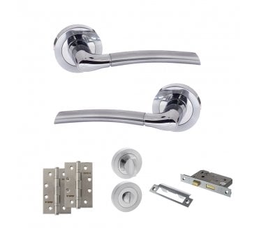 STATUS Indiana Door Handle Bathroom Pack (4 Slim Knuckle Hinges x2) - Satin Chrome/Polished Chrome