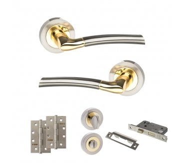STATUS Indiana Door Handle Bathroom Pack (4 Slim Knuckle Hinges x2) - Satin Nickel/Polished Brass