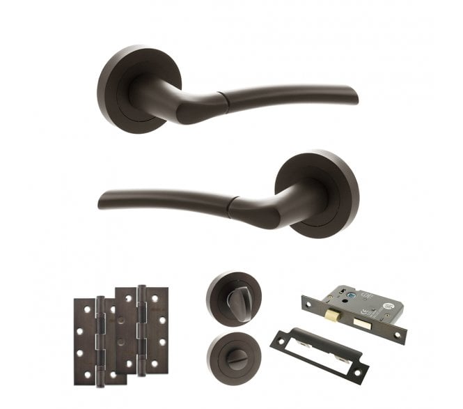STATUS Indiana Door Handle Bathroom Pack (4 Slim Knuckle Hinges x2) - Urban Dark Bronze