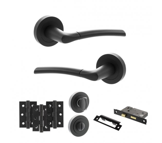 STATUS Indiana Door Handle Bathrooom Pack (3 Ball Bearing Hinges x3) - Matt Black