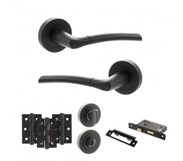 STATUS Indiana Door Handle Bathrooom Pack (3 Ball Bearing Hinges x3) - Matt Black