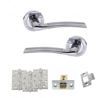 STATUS Indiana Door Handle Latch Pack (4 Fire Rated Hinges x3) - Satin Chrome/Polished Chrome