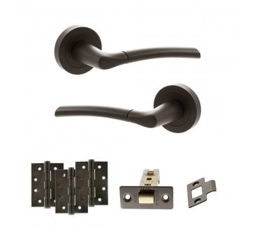 STATUS Indiana Door Handle Latch Pack (4 Fire Rated Hinges x3) - Urban Dark Bronze