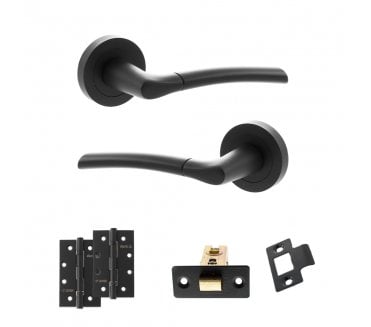 STATUS Indiana Door Handle Latch Pack (4 Slim Knuckle Hinges x2) - Matt Black