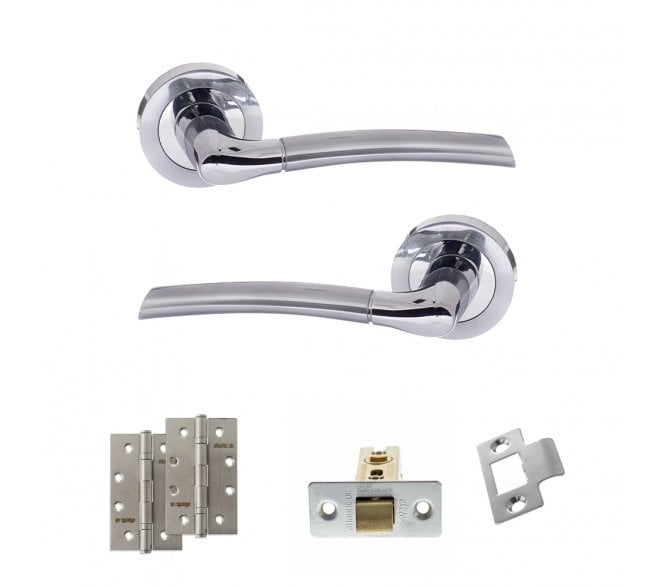STATUS Indiana Door Handle Latch Pack (4 Slim Knuckle Hinges x2) - Satin Chrome/Polished Chrome