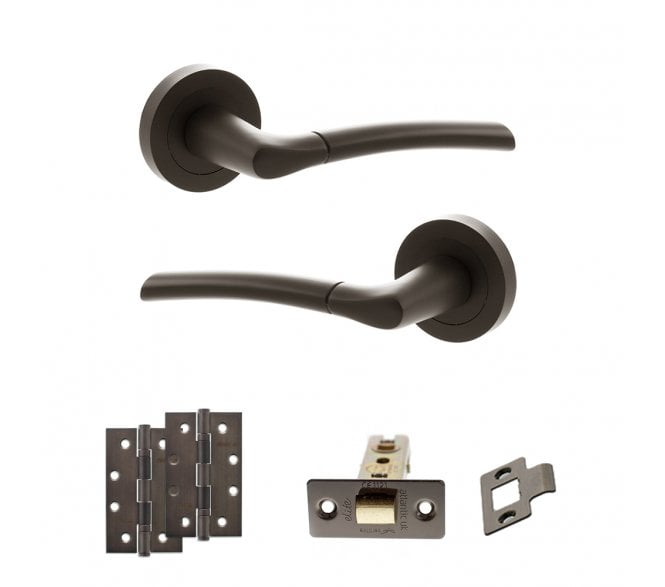STATUS Indiana Door Handle Latch Pack (4 Slim Knuckle Hinges x2) - Urban Dark Bronze