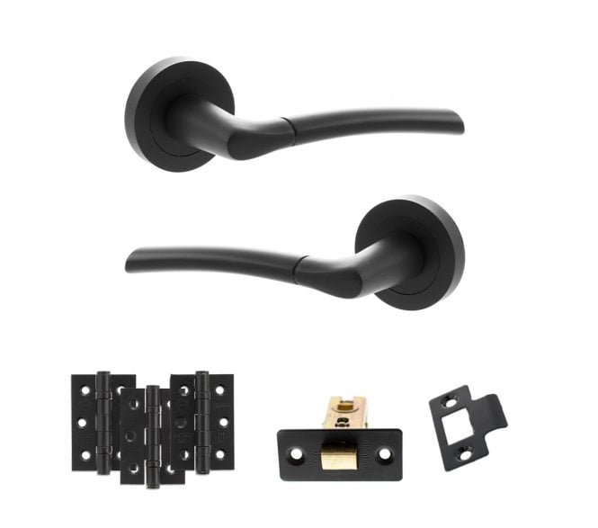 STATUS Indiana Door Handle Latch Pack (3 Ball Bearing Hinges x3) - Matt Black