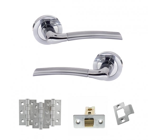 STATUS Indiana Door Handle Latch Pack (3 Ball Bearing Hinges x3) - Satin Chrome/Polished Chrome