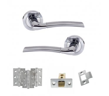 STATUS Indiana Door Handle Latch Pack (3 Ball Bearing Hinges x3) - Satin Chrome/Polished Chrome