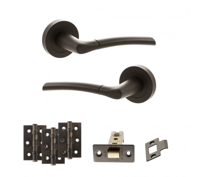 STATUS Indiana Door Handle Latch Pack (3 Ball Bearing Hinges x3) - Urban Dark Bronze