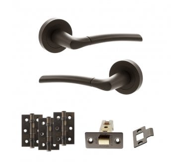 STATUS Indiana Door Handle Latch Pack (3 Ball Bearing Hinges x3) - Urban Dark Bronze