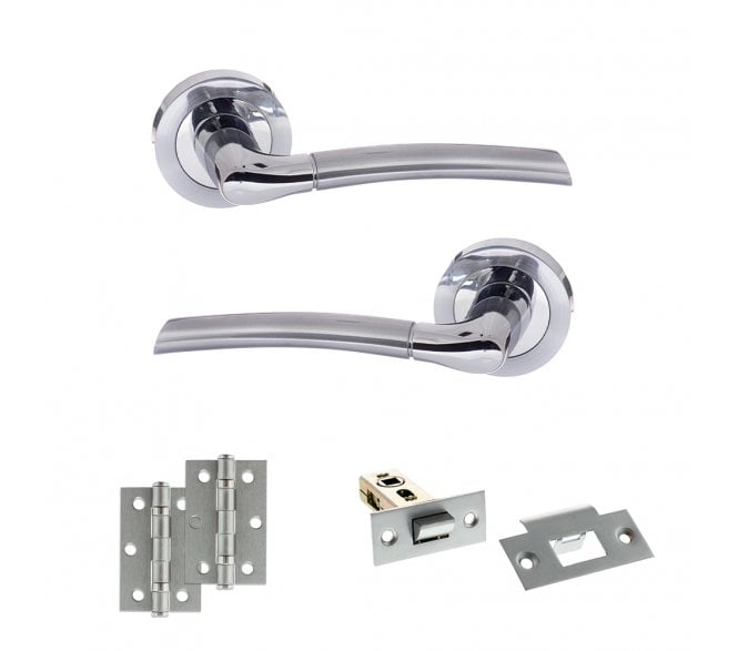 STATUS Indiana Door Handle Latch Pack (3 Ball Bearing x2) - Satin Chrome/Polished Chrome