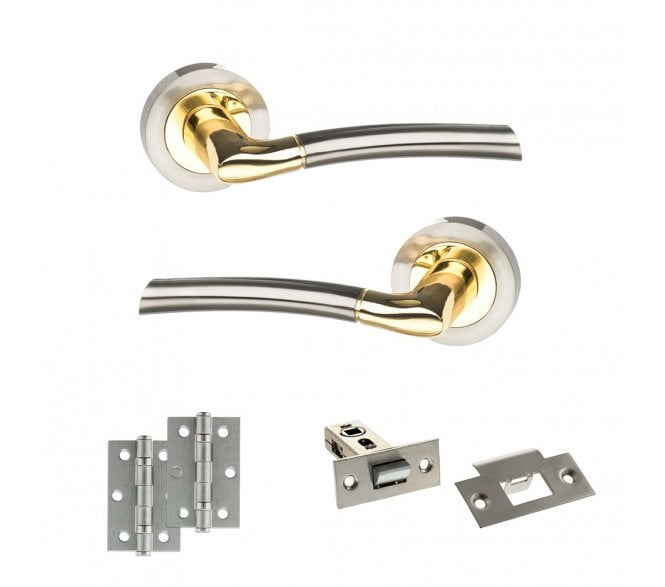 STATUS Indiana Door Handle Latch Pack (3 Ball Bearing x2) - Satin Nickel/Polished Brass