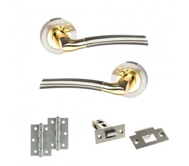 STATUS Indiana Door Handle Latch Pack (3 Ball Bearing x2) - Satin Nickel/Polished Brass